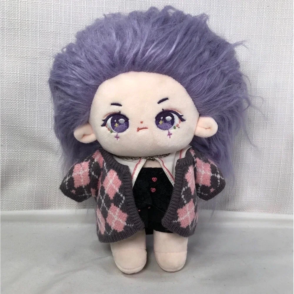 Celimon Plush Doll Lavender Hair Goth Argyle Cardigan Purple Eyes 8 inch